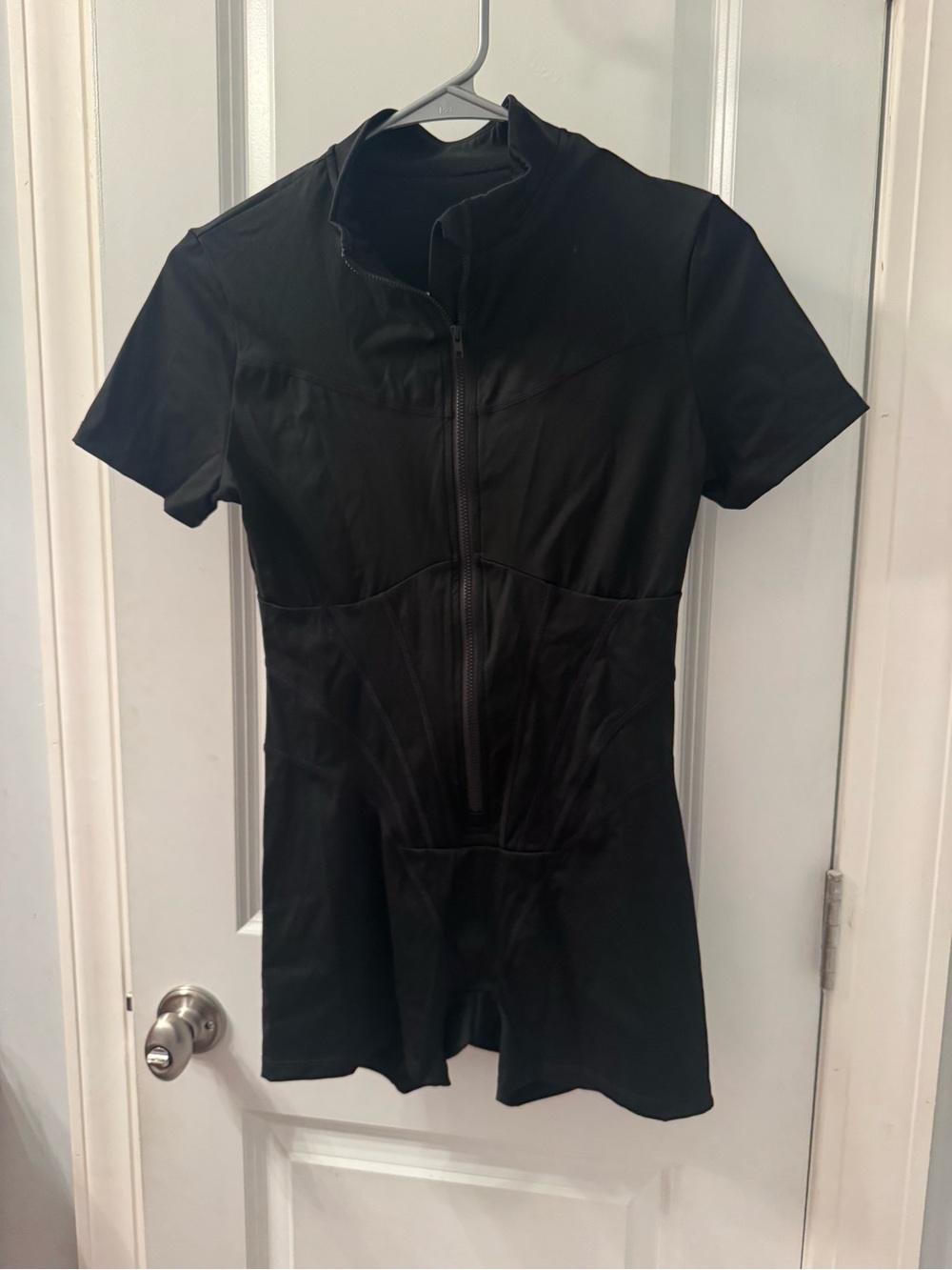 Black Short Sleeve Zip-Front Romper